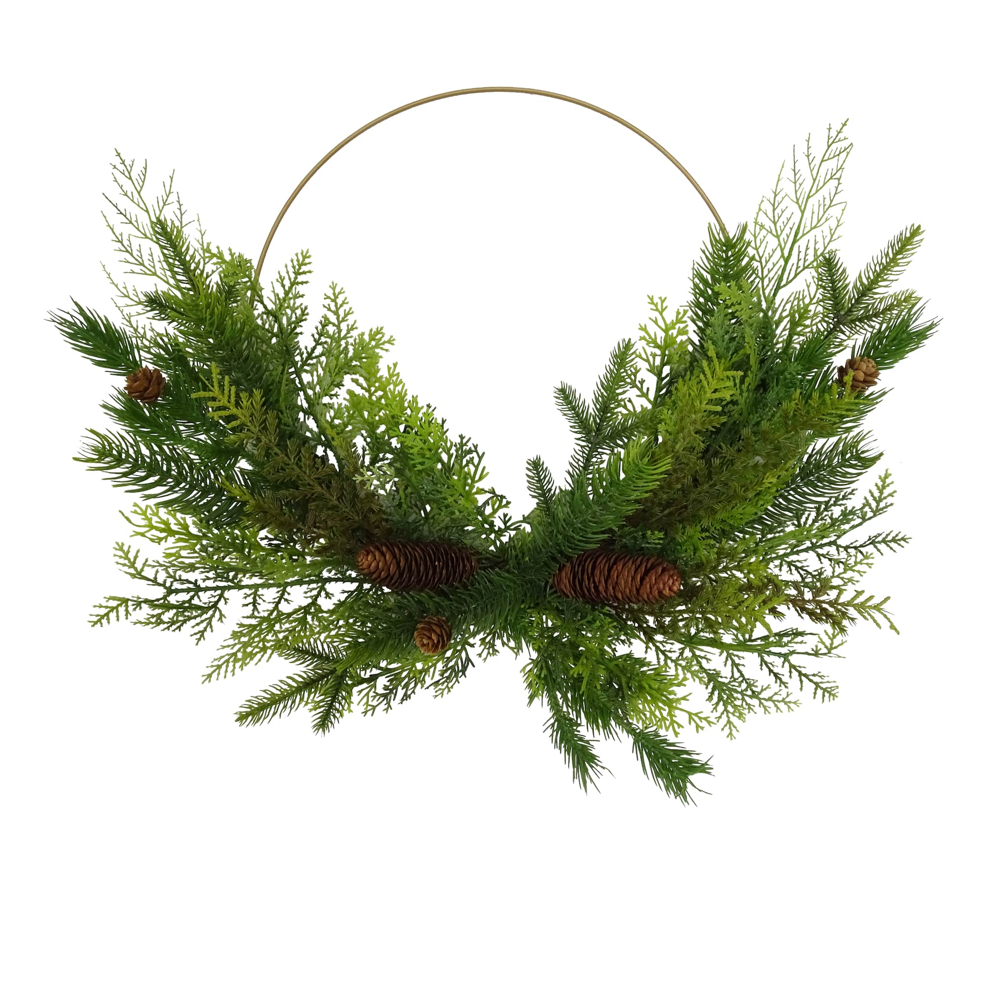 20" Gold Hoop Wreath with Pine & Pinecone by Ashland®